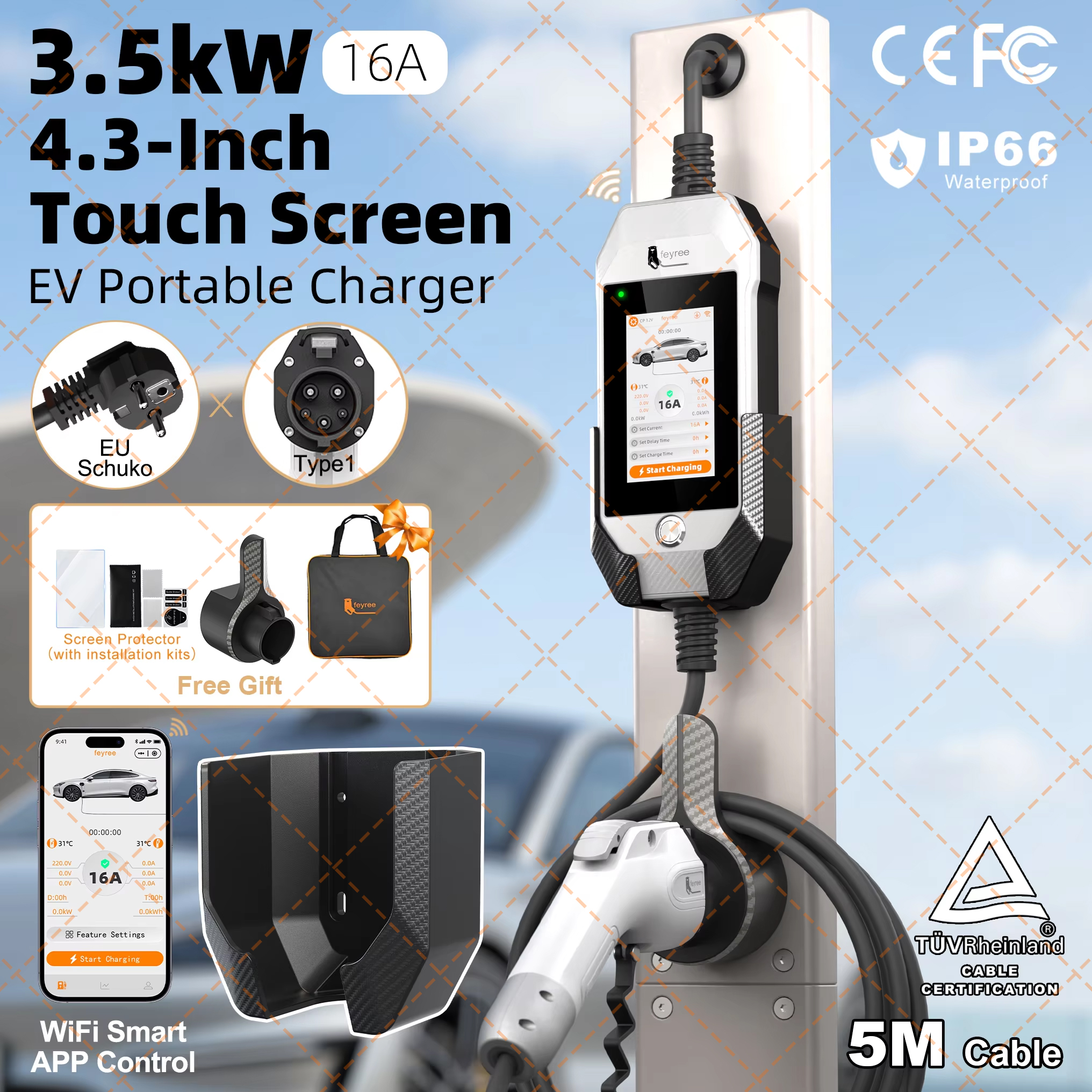 Smart Home Ac - feyree Type1 3.5kW 16A Portable EV