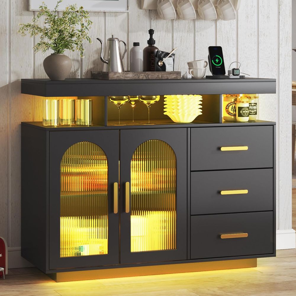 Smart Home Living Room - LED-Illuminated Sideboard with Charging Station, Smart