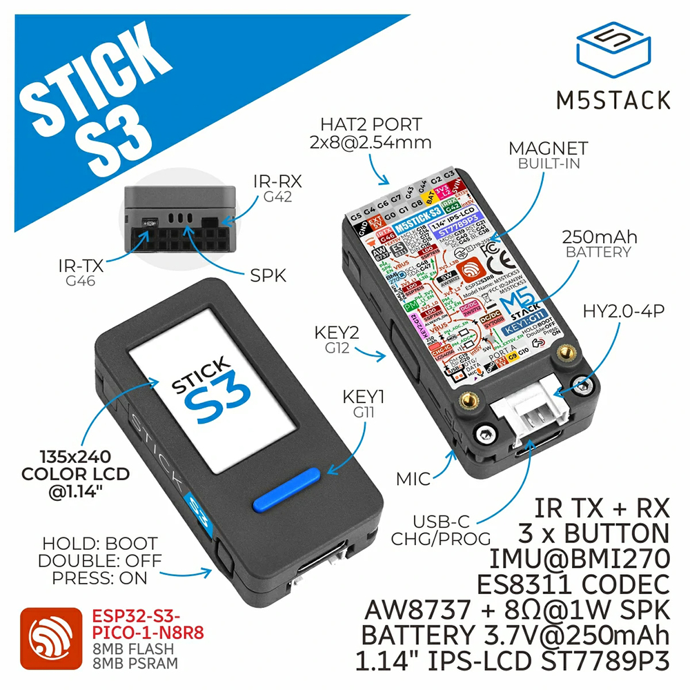 M5Stack M5StickS3 ESP32-S3 IoT - Smart Home Diy incelemesi ve fiyatı